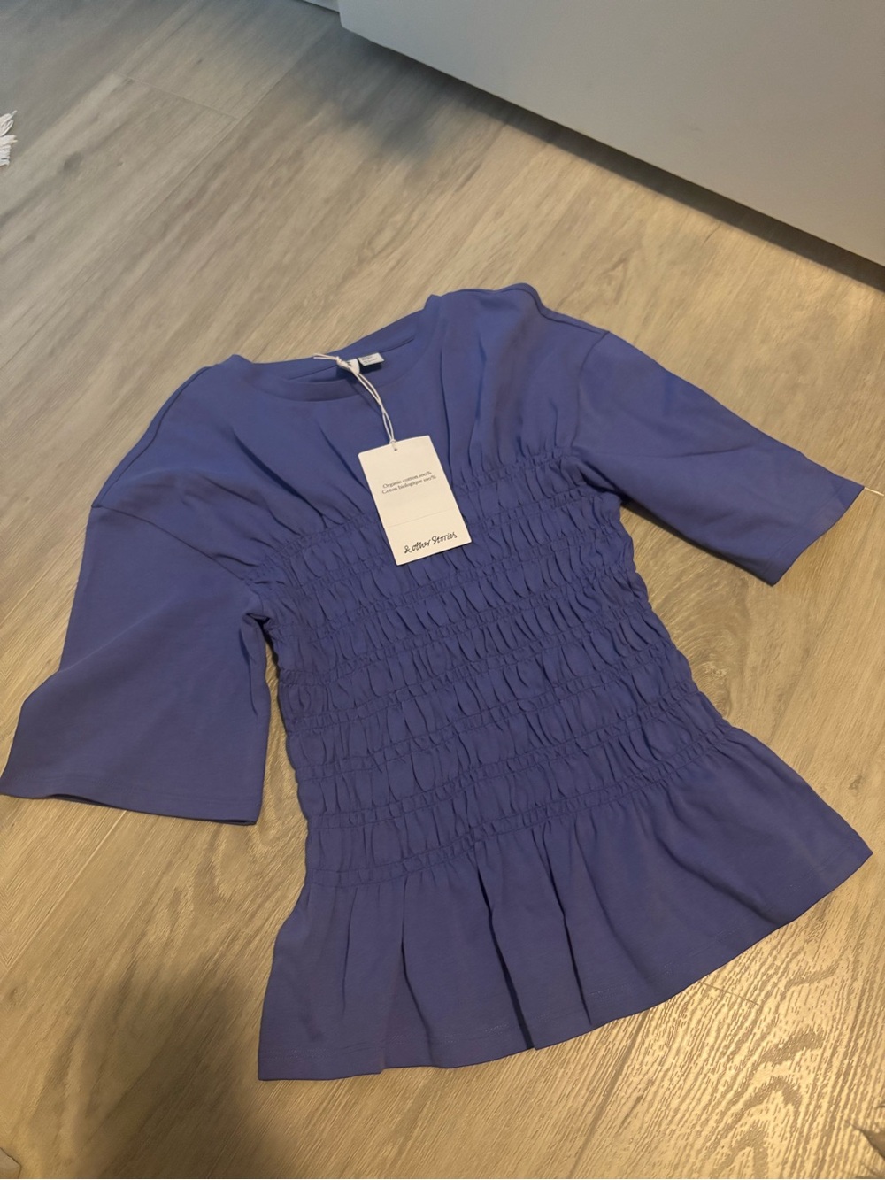 & Other Stories Purple Smocked Peplum Short-Sleeve Top